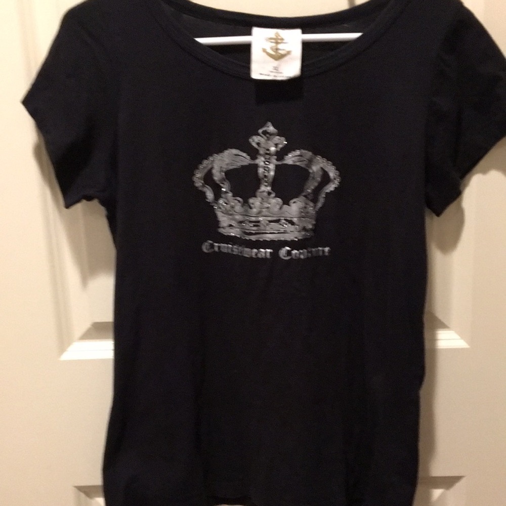 Cruisewear Couture Women  bejewelT-shirt silver color crown short sleeve size XL